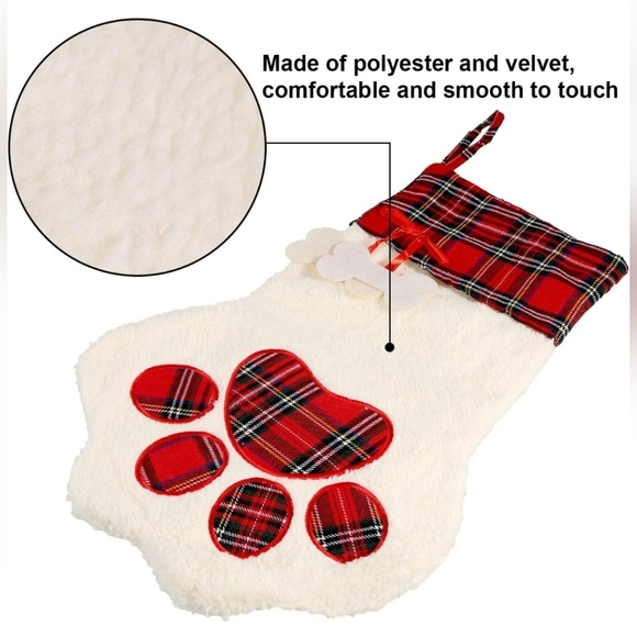 🆕️ 2 Pieces Christmas Pet Stockings Cat Dog Paw Pattern Buffalo plaid - Rd/Grn - Picture 5 of 9